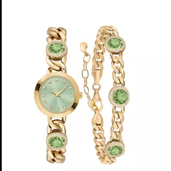 Gold and Green Women\'s Watch and Bracelet Set main image 4
